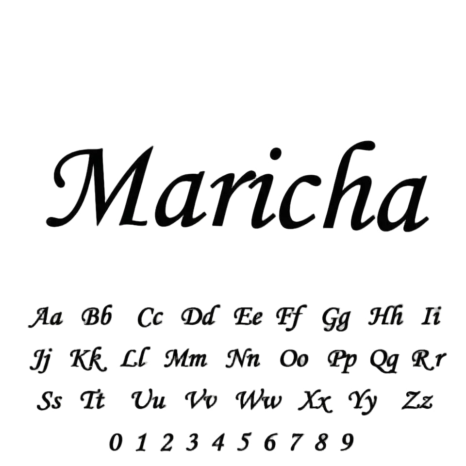 Display of the 'Maricha' font with letters and numbers.